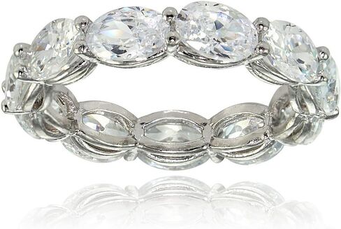 Hoops & Loops Sterling Silver Cubic Zirconia 6x4mm Oval-cut Eternity Band Ring in Saudi Arabia