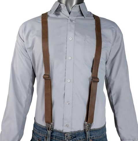 Hide & Groom, Rustic Suspenders with Adjustable Size Straps for Men, Wedding, Heavy Duty, Steampunk, Full Grain Leather, Handmade Western Accessories, Bourbon Brown in Saudi Arabia