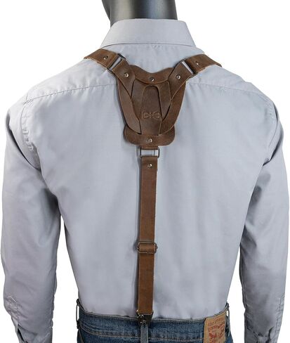 Hide & Groom, Rustic Suspenders with Adjustable Size Straps for Men, Wedding, Heavy Duty, Steampunk, Full Grain Leather, Handmade Western Accessories, Bourbon Brown in Saudi Arabia