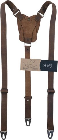 Hide & Groom, Rustic Suspenders with Adjustable Size Straps for Men, Wedding, Heavy Duty, Steampunk, Full Grain Leather, Handmade Western Accessories, Bourbon Brown in Saudi Arabia