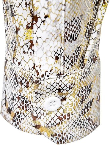LiveZou Men's Luxury Baroque Shiny Print Shirt, Long Sleeve Button Up Dress Shirts, Vibrancy Patchwork Shirts in Kuwait