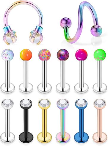 Cisyozi 16G حلقات الشفاه ترصيع الجراحية الصلب واضح الماس تشيكوسلوفاكيا Labret حلقات الشفاه ترصيع الزنمة حدوة الحصان الغضروف الزنمة الحلزون هوب القرط الجسم مجوهرات ثقب التجنيب للنساء الرجال 8 مم in Kuwait