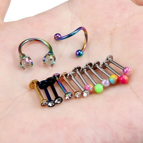 Cisyozi 16G حلقات الشفاه ترصيع الجراحية الصلب واضح الماس تشيكوسلوفاكيا Labret حلقات الشفاه ترصيع الزنمة حدوة الحصان الغضروف الزنمة الحلزون هوب القرط الجسم مجوهرات ثقب التجنيب للنساء الرجال 8 مم in Kuwait