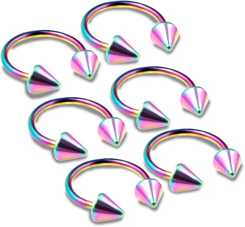 Bodyjewellery 6 قطعة 16 جرام حدوة الحصان الحاجز الدائري الدائري الحديد الحاجب الغضروف الزنمة البطن الشفاه الأنف الثلاثي اللولب قوس قزح سبايك اختيار الحجم in Kuwait