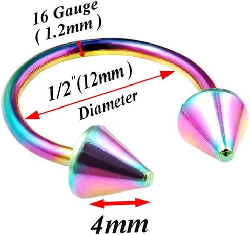 Bodyjewellery 6 قطعة 16 جرام حدوة الحصان الحاجز الدائري الدائري الحديد الحاجب الغضروف الزنمة البطن الشفاه الأنف الثلاثي اللولب قوس قزح سبايك اختيار الحجم in Kuwait