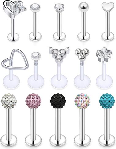 Cisyozi 16G حلقات الشفاه ترصيع الجراحية الصلب واضح الماس تشيكوسلوفاكيا Labret حلقات الشفاه ترصيع الزنمة حدوة الحصان الغضروف الزنمة الحلزون هوب القرط الجسم مجوهرات ثقب التجنيب للنساء الرجال 8 مم in Kuwait