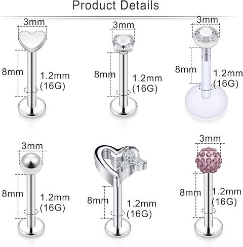 Cisyozi 16G حلقات الشفاه ترصيع الجراحية الصلب واضح الماس تشيكوسلوفاكيا Labret حلقات الشفاه ترصيع الزنمة حدوة الحصان الغضروف الزنمة الحلزون هوب القرط الجسم مجوهرات ثقب التجنيب للنساء الرجال 8 مم in Kuwait