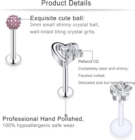 Cisyozi 16G حلقات الشفاه ترصيع الجراحية الصلب واضح الماس تشيكوسلوفاكيا Labret حلقات الشفاه ترصيع الزنمة حدوة الحصان الغضروف الزنمة الحلزون هوب القرط الجسم مجوهرات ثقب التجنيب للنساء الرجال 8 مم in Kuwait