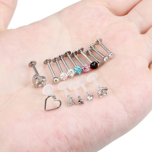 Cisyozi 16G حلقات الشفاه ترصيع الجراحية الصلب واضح الماس تشيكوسلوفاكيا Labret حلقات الشفاه ترصيع الزنمة حدوة الحصان الغضروف الزنمة الحلزون هوب القرط الجسم مجوهرات ثقب التجنيب للنساء الرجال 8 مم in Kuwait