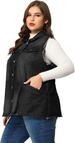 Agnes Orinda Denim Jackets for Women 2024 Plus Size Button Front Lapel Frayed Washed Sleeveless Long Jean Vest in Saudi Arabia