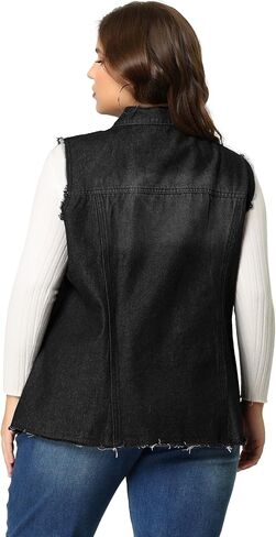 Agnes Orinda Denim Jackets for Women 2024 Plus Size Button Front Lapel Frayed Washed Sleeveless Long Jean Vest in Saudi Arabia
