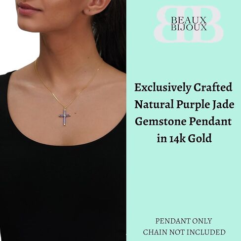 قلادة متقاطعة من الأحجار الكريمة الطبيعية من Beaux Bijoux للنساء - اليشم الأخضر الطبيعي، اليشم اللافندر، أو قلادة العقيق من الذهب عيار 14 قيراط - مجوهرات مسيحية فريدة للنساء - هدايا دينية للنساء in Kuwait
