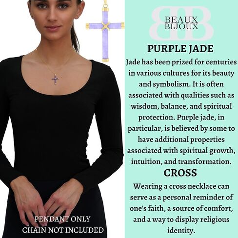 قلادة متقاطعة من الأحجار الكريمة الطبيعية من Beaux Bijoux للنساء - اليشم الأخضر الطبيعي، اليشم اللافندر، أو قلادة العقيق من الذهب عيار 14 قيراط - مجوهرات مسيحية فريدة للنساء - هدايا دينية للنساء in Kuwait