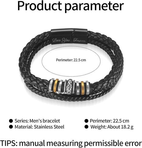 Leather Bracelet for Men, Braided Leather Bracelet, Black Bangle Wristband Bracelet with Clasp, as Birthday Christmas Valentine's Day Gifts for Son Boyfriend Husband Grandson Dad from Mom Wife, in Kuwait