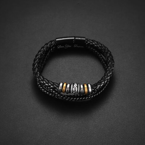Leather Bracelet for Men, Braided Leather Bracelet, Black Bangle Wristband Bracelet with Clasp, as Birthday Christmas Valentine's Day Gifts for Son Boyfriend Husband Grandson Dad from Mom Wife, in Kuwait