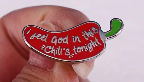 I Feel God In This Chili's Tonight Pam Beesly The Office Dunder Mifflin TV Show 1.25" Enamel Pin Badge, 1.25 Inches, Enamel, enamel in Kuwait