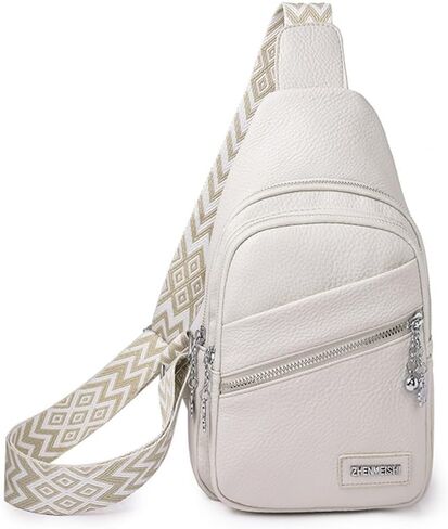 انجيني شنطة كروس للنساء من الجلد النباتي، شنطة كروس كبيرة من الجلد النباتي، شنطة ظهر للنساء، شنطة ظهر للسفر عصرية، ابيض in Kuwait