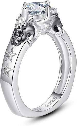 EVBEA خاتم جمجمة خواتم فضية سوداء للنساء منقوشة الحب رائع أسود مكعب زركونيا خواتم لذيذة للفتيات في سن المراهقة in Kuwait