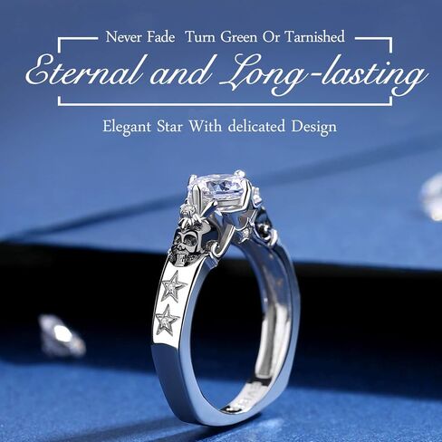 EVBEA خاتم جمجمة خواتم فضية سوداء للنساء منقوشة الحب رائع أسود مكعب زركونيا خواتم لذيذة للفتيات في سن المراهقة in Kuwait