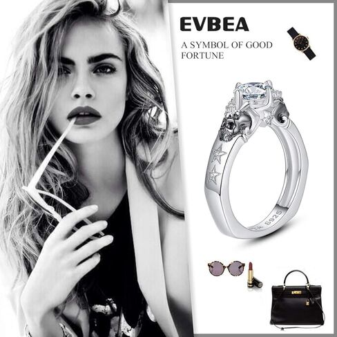 EVBEA خاتم جمجمة خواتم فضية سوداء للنساء منقوشة الحب رائع أسود مكعب زركونيا خواتم لذيذة للفتيات في سن المراهقة in Kuwait