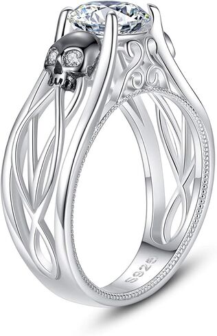EVBEA Skull Ring Silver Black Rings for Women Engraved Love Cool Black Cubic Zirconia Dainty Rings for Teen Girls in Saudi Arabia