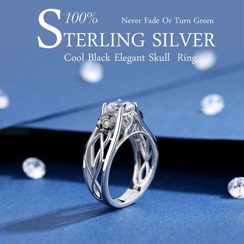 EVBEA Skull Ring Silver Black Rings for Women Engraved Love Cool Black Cubic Zirconia Dainty Rings for Teen Girls in Saudi Arabia