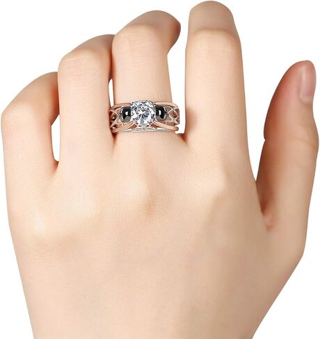 EVBEA Skull Ring Silver Black Rings for Women Engraved Love Cool Black Cubic Zirconia Dainty Rings for Teen Girls in Saudi Arabia