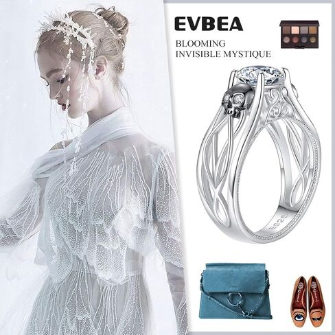 EVBEA Skull Ring Silver Black Rings for Women Engraved Love Cool Black Cubic Zirconia Dainty Rings for Teen Girls in Saudi Arabia