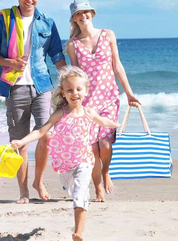 مانجوتري شنطة شاطئ كبيرة للنساء، شنطة حمام سباحة مقاومة للماء مع سحاب، شنطة قماشية مقاومة للرمل، شنطة منسوجة للتسوق وصالة الالعاب الرياضية والسباحة وعطلة الشاطئ والسفر، ازرق وابيض، كبيرة الحجم، متينة in Kuwait