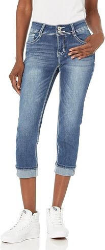 WallFlower Women's Luscious Curvy 23.5" Crop Mid-Rise Bling Insta Stretch Juniors (Standard and Plus) in Kuwait