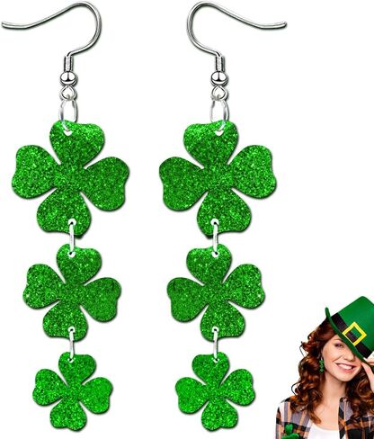 Shamrock Green Pendant Earrings: Lucky Four Leaf Clover Pendant Earrings Cute St. Patrick's Day Accessories for Women Irish Shamrock Pendant St. Patrick's Day Accessories Irish Holiday Gifts in Kuwait