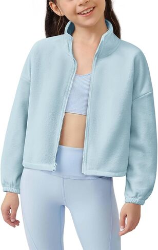 Meikulo الفتيات سترات صوفية الاطفال موضة زمم الوقوف طوق شتاء دافئ شيربا المحاصيل معطف ملابس خارجية 5-14 سنة in Kuwait