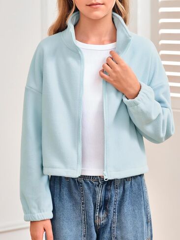 Meikulo الفتيات سترات صوفية الاطفال موضة زمم الوقوف طوق شتاء دافئ شيربا المحاصيل معطف ملابس خارجية 5-14 سنة in Kuwait