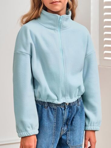 Meikulo الفتيات سترات صوفية الاطفال موضة زمم الوقوف طوق شتاء دافئ شيربا المحاصيل معطف ملابس خارجية 5-14 سنة in Kuwait