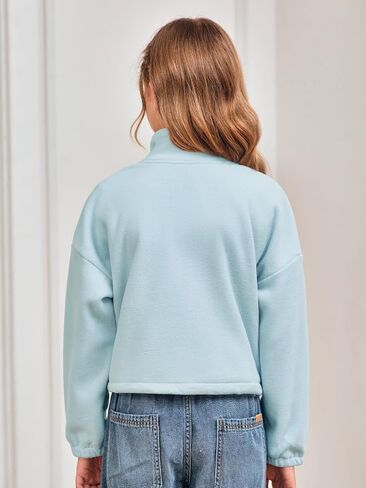 Meikulo الفتيات سترات صوفية الاطفال موضة زمم الوقوف طوق شتاء دافئ شيربا المحاصيل معطف ملابس خارجية 5-14 سنة in Kuwait