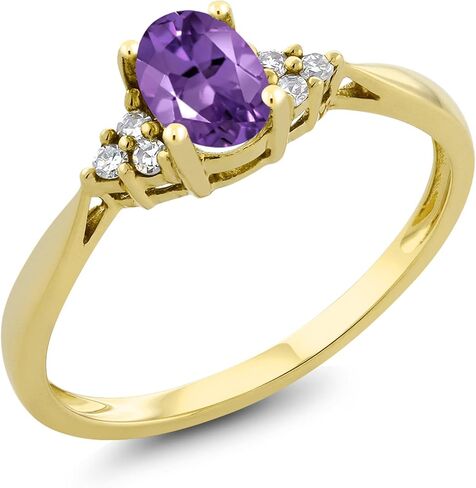 Gem Stone King 14K Yellow Gold Purple Amethyst and Diamond Engagement Ring For Women (0.35 Cttw, Oval Gemstone Birthstone, Available in size 5, 6, 7, 8, 9) in Saudi Arabia