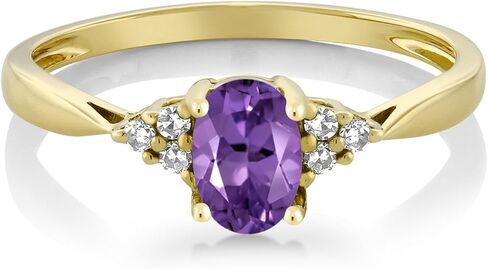 Gem Stone King 14K Yellow Gold Purple Amethyst and Diamond Engagement Ring For Women (0.35 Cttw, Oval Gemstone Birthstone, Available in size 5, 6, 7, 8, 9) in Saudi Arabia