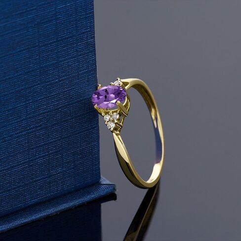 Gem Stone King 14K Yellow Gold Purple Amethyst and Diamond Engagement Ring For Women (0.35 Cttw, Oval Gemstone Birthstone, Available in size 5, 6, 7, 8, 9) in Saudi Arabia