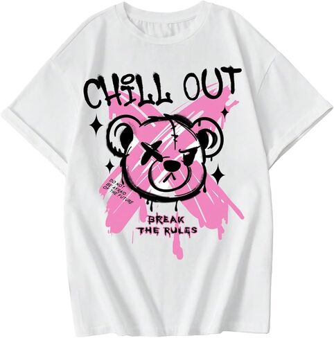 COZYEASE Girl's Graphic Print Short Sleeve T Shirt Drop Shoulder Crewneck Tee Tops Casual Basic Tops in Saudi Arabia