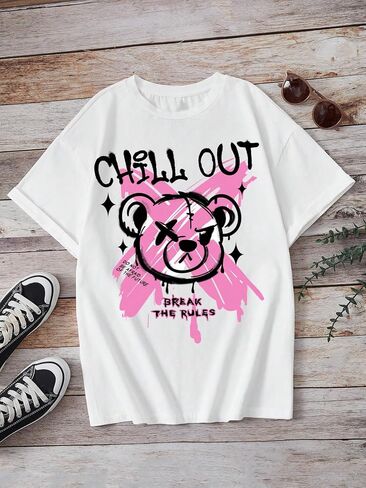 COZYEASE Girl's Graphic Print Short Sleeve T Shirt Drop Shoulder Crewneck Tee Tops Casual Basic Tops in Saudi Arabia