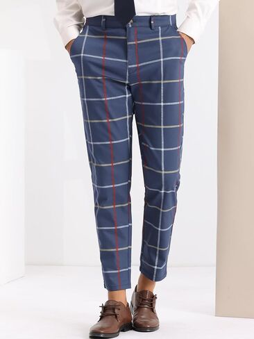 Lars Amadeus Plaid Tapered Pants for Men's Zipper Flat Front Formal Dress Pants in Saudi Arabia