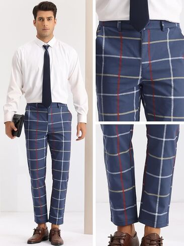 Lars Amadeus Plaid Tapered Pants for Men's Zipper Flat Front Formal Dress Pants in Saudi Arabia