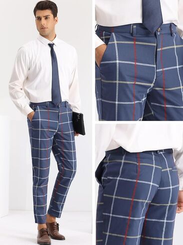 Lars Amadeus Plaid Tapered Pants for Men's Zipper Flat Front Formal Dress Pants in Saudi Arabia