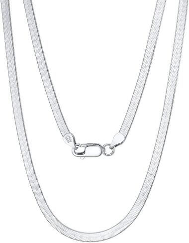 قلادة من الذهب الأصفر عيار 18 قيراط أو سلسلة متعرجة مسطحة مطلية بالروديوم عيار 925 | طول 16 أو 18 بوصة | بعرض 3.0 ملم أو 4.5 ملم in Kuwait