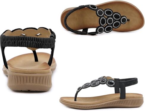 صنادل ZOEREA النسائية المسطحة الصيفية المريحة والصنادل ذات الوجه بالتخبط وحجر الراين أحذية الشاطئ البوهيمية in Kuwait