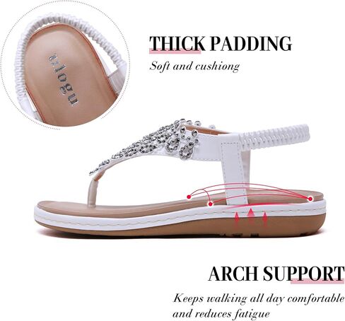 Ulogu صنادل مسطحة نسائية أنيقة أحذية الشاطئ الصيفية كاجوال مريحة بوهو حجر الراين ثونغ الوجه بالتخبط مع أشرطة مرنة in Kuwait