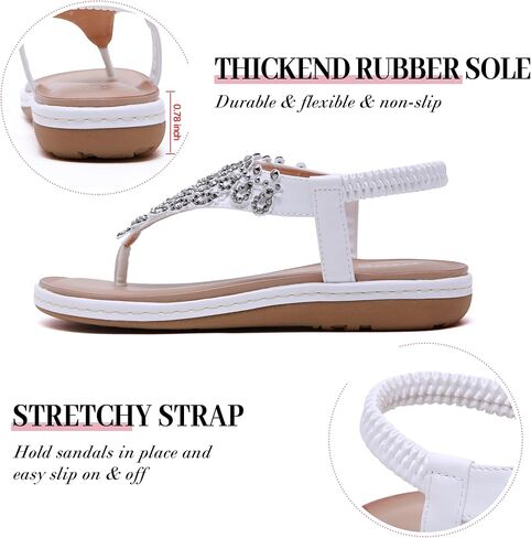 Ulogu صنادل مسطحة نسائية أنيقة أحذية الشاطئ الصيفية كاجوال مريحة بوهو حجر الراين ثونغ الوجه بالتخبط مع أشرطة مرنة in Kuwait