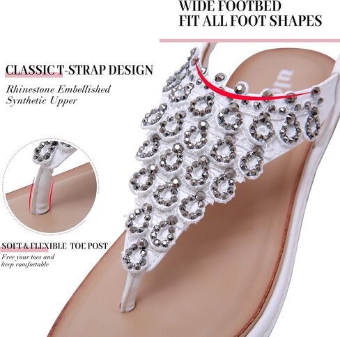 Ulogu صنادل مسطحة نسائية أنيقة أحذية الشاطئ الصيفية كاجوال مريحة بوهو حجر الراين ثونغ الوجه بالتخبط مع أشرطة مرنة in Kuwait