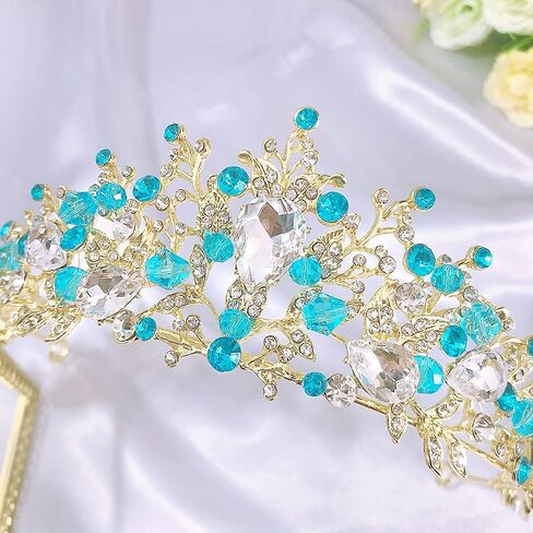 Tiaras and Crowns, Fineder Crystal Tiara Headpiece Rhinestone Hair Jewelry for Women Ladies Bridal Bride Princess Queen Birthday Wedding Pageant Prom Halloween Costume Party Blue in Kuwait