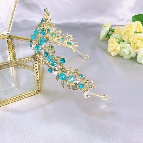 Tiaras and Crowns, Fineder Crystal Tiara Headpiece Rhinestone Hair Jewelry for Women Ladies Bridal Bride Princess Queen Birthday Wedding Pageant Prom Halloween Costume Party Blue in Kuwait